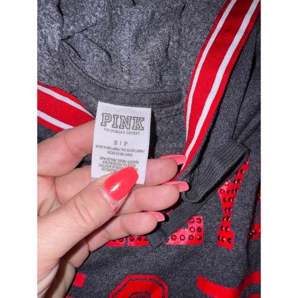 Victoria's Secret PINK Ohio State Buckeyes Hoodie Sequin Red Gray S P - Picture 3 of 5